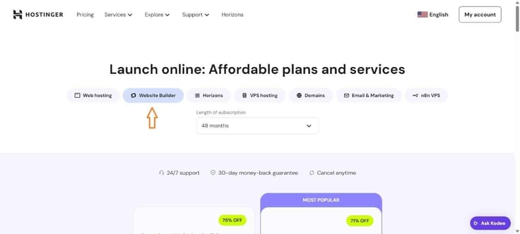 Hostinger website builder landing page