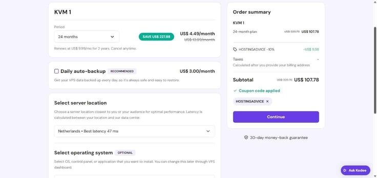 Hostinger VPS signup