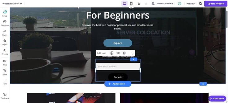 Screenshot of my website