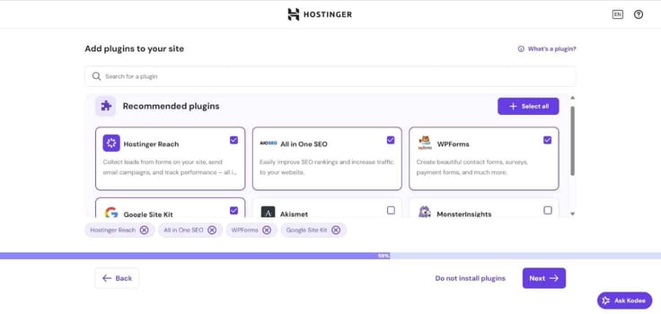 Recommended plugins screenshot