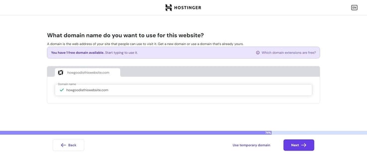 Hostinger web builder domain name prompt