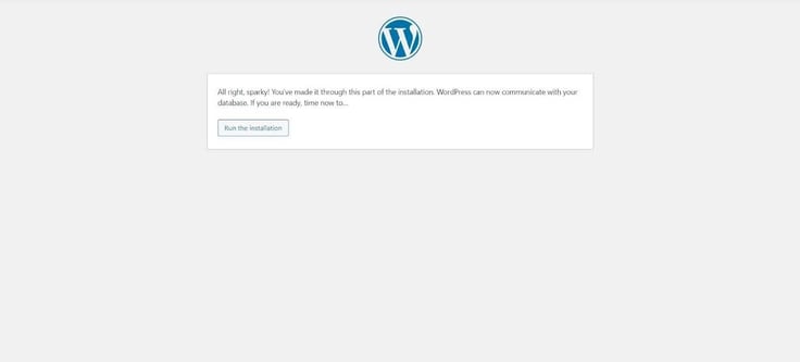 WordPress installation message.
