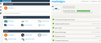 Screenshots of CleverHost's control panel and marketing suite
