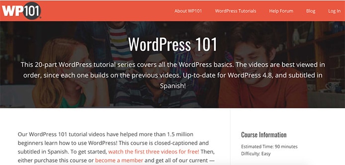 Screenshot of WP101 course