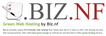 Biz.nf logo and a statement about green hosting