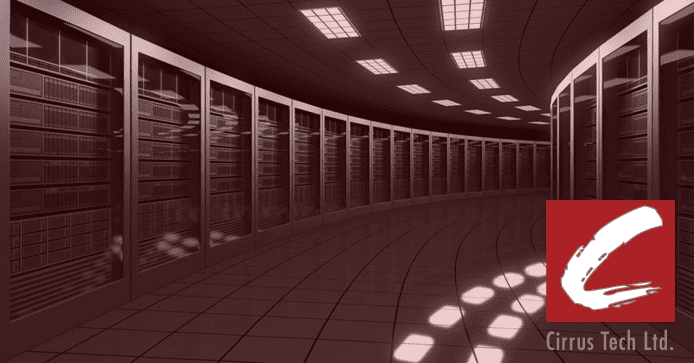 Photo of a Cirrus Tech datacenter and the Cirrus Tech logo Photo of a Cirrus Tech datacenter and the Cirrus Tech logo