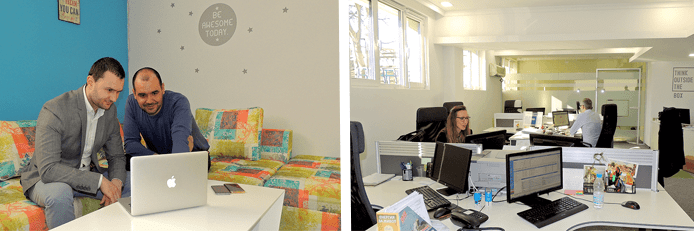 Collage of the WebHostFace team in the office