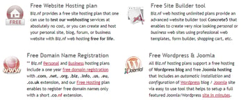 List of some of the free web solutions offered by Biz.nf