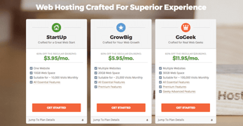 Screenshot of SiteGround pricing tiers