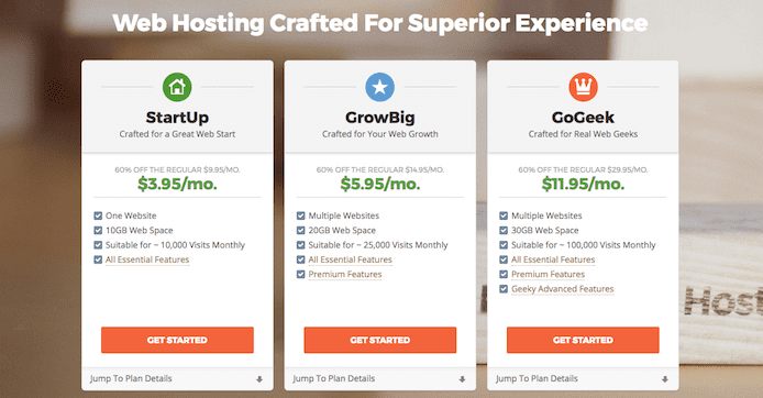 Screenshot of SiteGround pricing tiers Screenshot of SiteGround pricing tiers