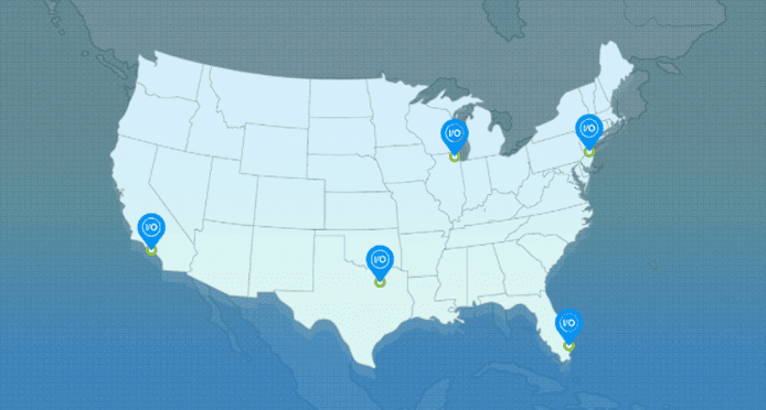 Photo of IO Zoom datacenter locations on a US map Photo of IO Zoom datacenter locations on a US map