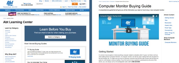 Screenshots of Abt buying guides Screenshots of Abt buying guides
