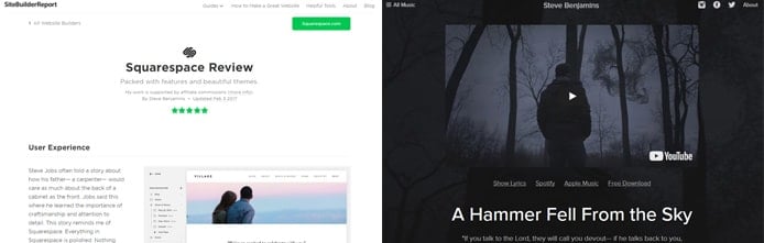 Screenshots of Site Builder Report review of Squarespace and Steve Benjamins personal site Screenshots of Site Builder Report review of Squarespace and Steve Benjamins personal site