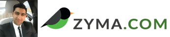Khuram Shazad's headshot and the Zyma logo
