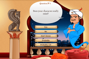 Screenshot of game play on Akinator the Web Genie