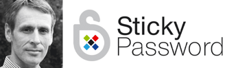 Peter Lipa's headshot and the Sticky Password logo