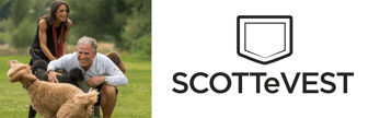 Photo of Scott and Laura Jordan and the SCOTTeVEST logo