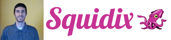 Sam Barrow's headshot and the Squidix logo
