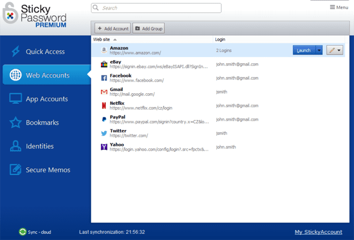 Screenshot of the Sticky Password UI