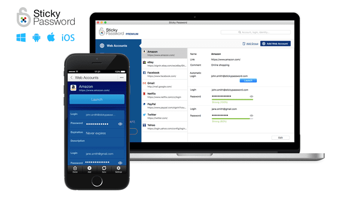 Screenshot of the Sticky Password desktop and mobile versions