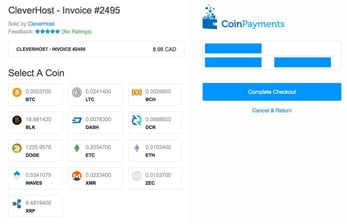 Screenshot of CleverHost invoice for cryptocurrency Screenshot of CleverHost invoice for cryptocurrency