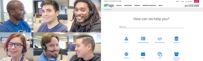 Images of iPage support personnel with a screenshot of the iPage knowledgebase Images of iPage support personnel with a screenshot of the iPage knowledgebase