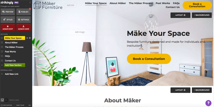 Screenshot of Strikingly's web builder interface Screenshot of Strikingly's web builder interface