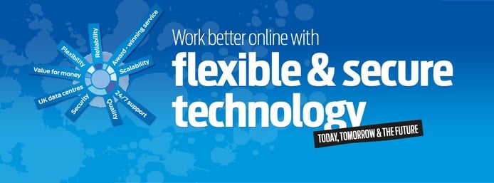 Graphic with text saying "Work better online with flexible and secure technology" Graphic with text saying "Work better online with flexible and secure technology"