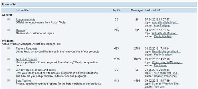 Screenshot of the Actual Tools forum Screenshot of the Actual Tools forum