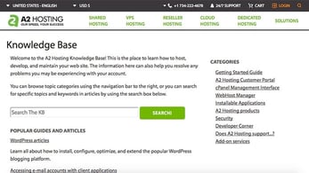 Screenshot of A2 Hosting knowledgebase
