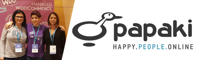 Alexandra Karapidak and other team members and the Papaki logo