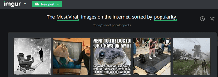 Screenshot of the Imgur homepage Screenshot of the Imgur homepage