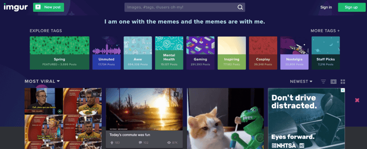 Imgur homepage screenshot Imgur homepage screenshot