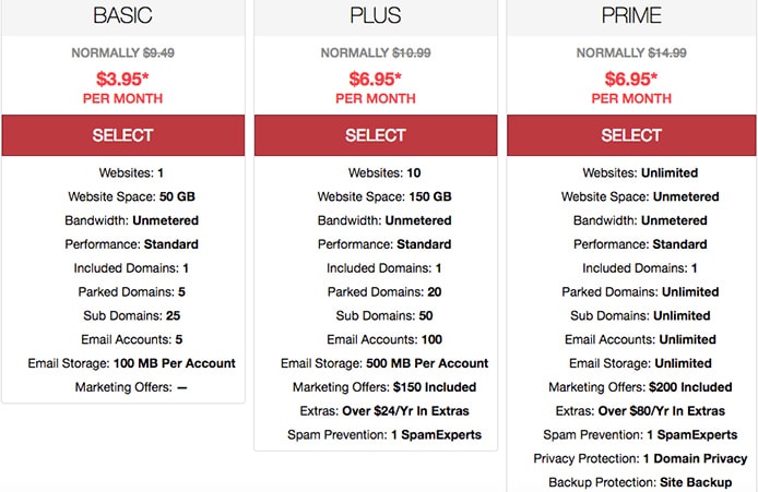 Screenshot of JustHost price tables Screenshot of JustHost price tables
