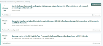 Screenshot of articles listed on PubPeer