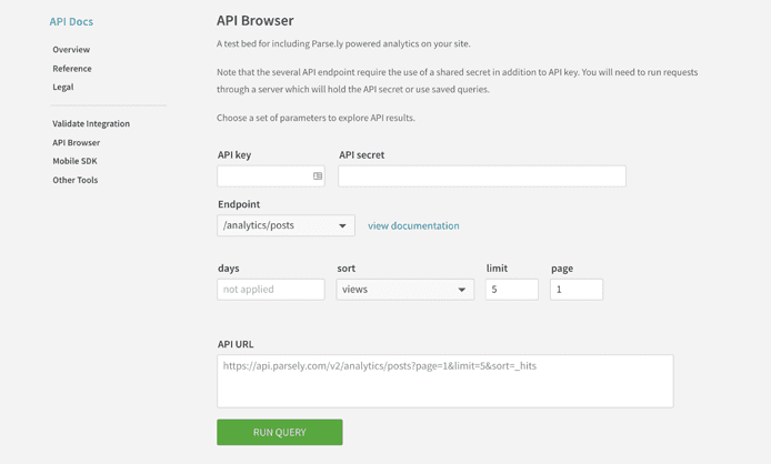 Screenshot of Parse.ly's API documentation