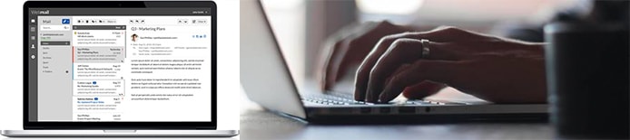 Photo of hands on a laptop keyboard with a mockup of email services Photo of hands on a laptop keyboard with a mockup of email services