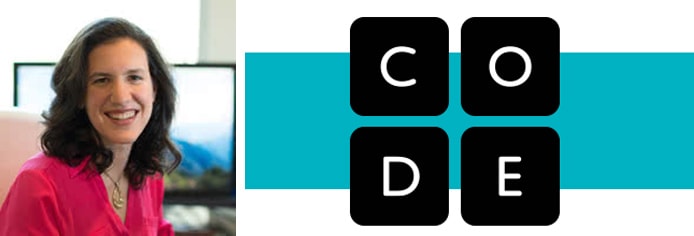 Image of Alice Steinglass with Code.org logo Image of Alice Steinglass with Code.org logo