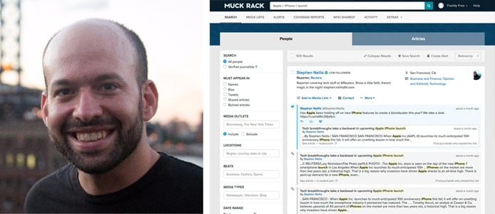 Image of Greg Galant and screenshot of Muck Rack software Image of Greg Galant and screenshot of Muck Rack software