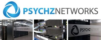 Psychz Networks logo and collage of photos from the company's datacenters
