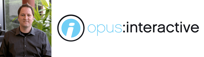 Eric Hulbert's headshot and the Opus Interactive logo