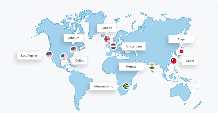 Map depicting Psychz Networks' datacenter locations Map depicting Psychz Networks' datacenter locations
