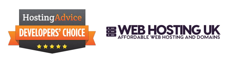 Developers' Choice badge and the Web Hosting UK logo