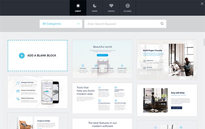 Screenshot of the Brizy interface Screenshot of the Brizy interface