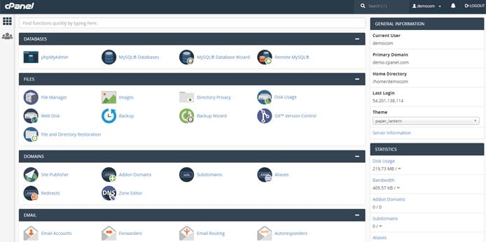 Screenshot of cPanel interface