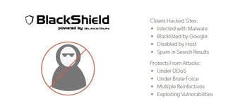 BlackShield logo and feature list