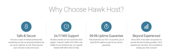Bullet points listing reasons to choose Hawk Host
