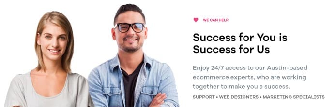 Photo of Volusion employees and the text "Success for you is success for us"