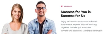 Photo of Volusion employees and the text "Success for you is success for us"