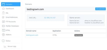 Screenshot of Cloud With Me domain manager